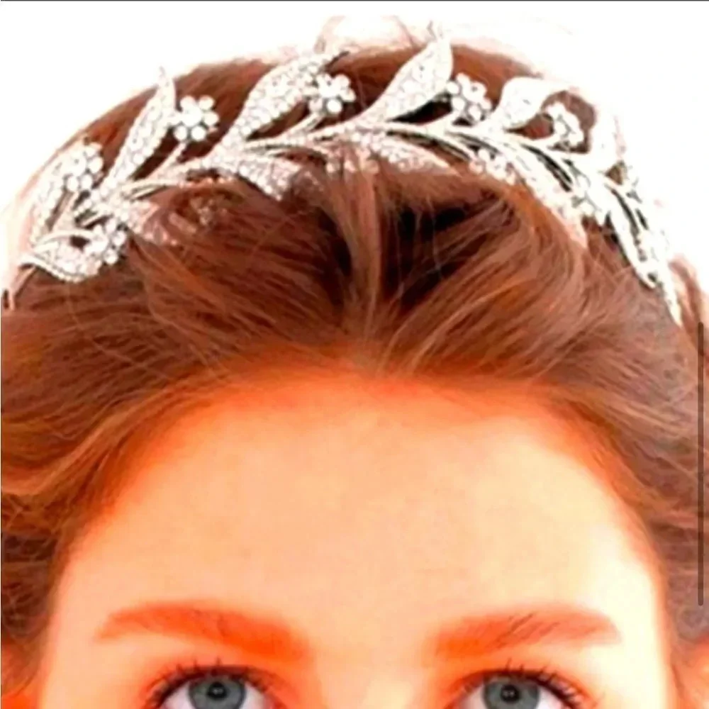 Floral Leaf Crystal Bride Wedding Fairy Rhinestone Tiara